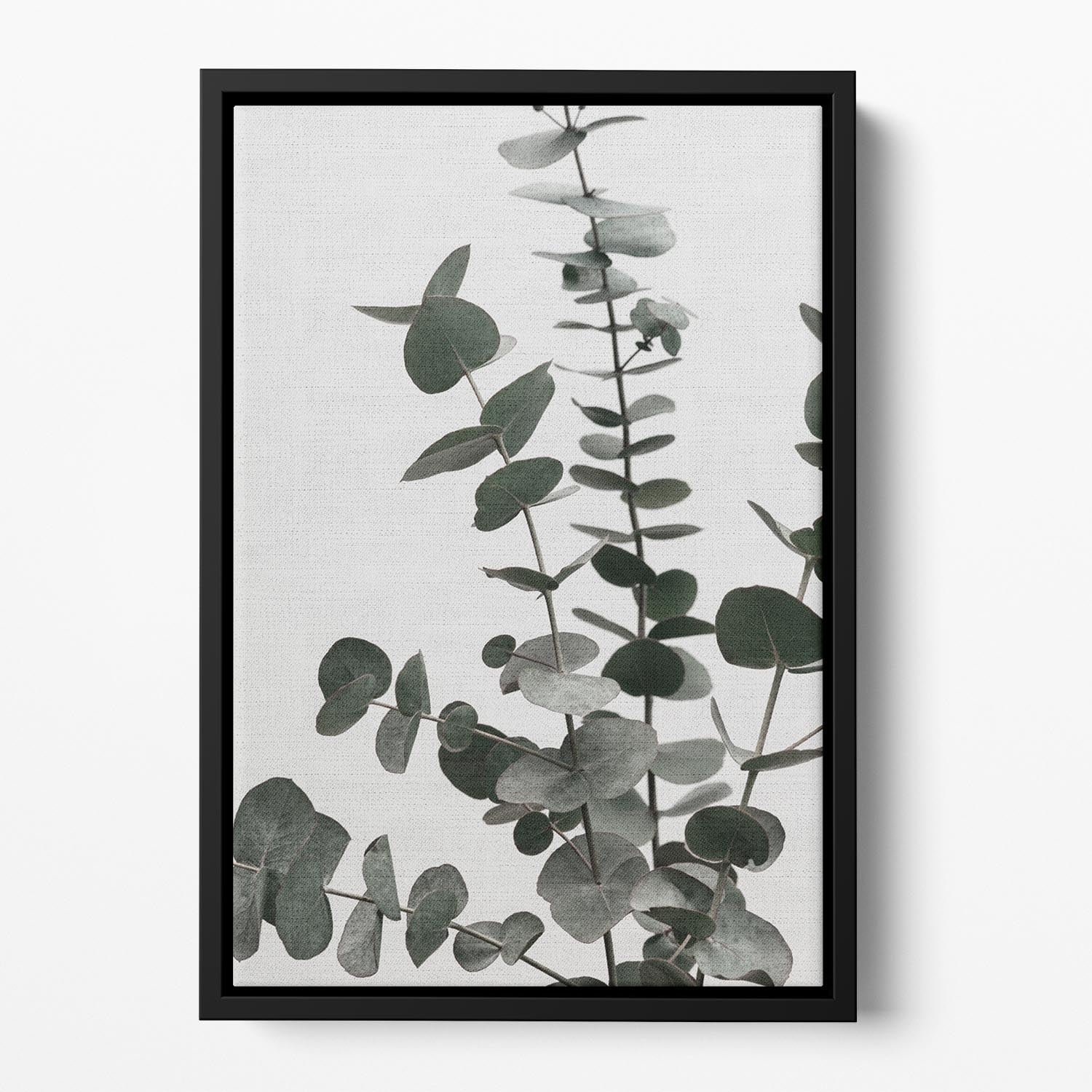 Eucalyptus Natural 07 Floating Framed Canvas featuring an abstract eucalyptus design in a handcrafted wooden frame.