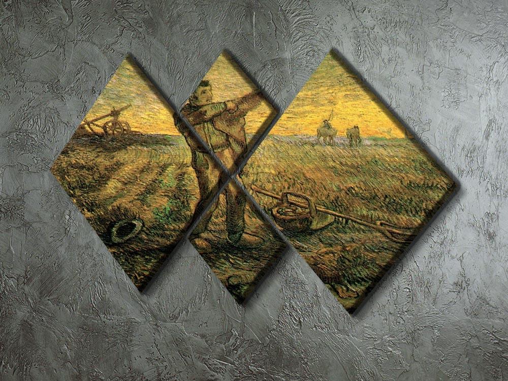 Evening The End of the Day after Millet by Van Gogh, 4 square canvas art featuring vibrant colors and dynamic brush strokes.