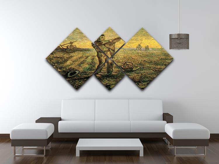 Evening The End of the Day after Millet by Van Gogh, 4 square canvas art featuring vibrant colors and dynamic brush strokes.