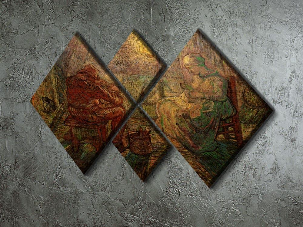 Evening The Watch after Millet by Van Gogh, a 4-square multi-panel canvas artwork showcasing vibrant colors and intricate details.