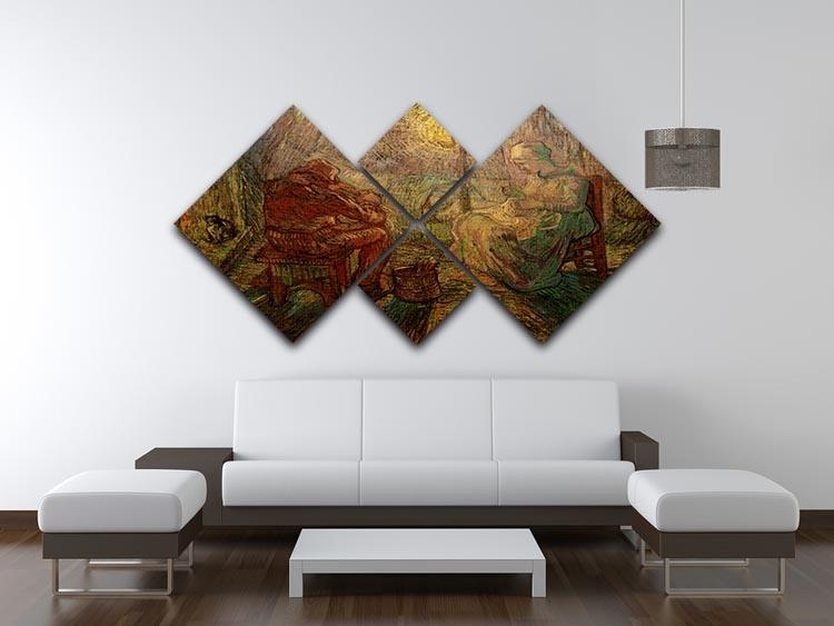 Evening The Watch after Millet by Van Gogh, a 4-square multi-panel canvas artwork showcasing vibrant colors and intricate details.