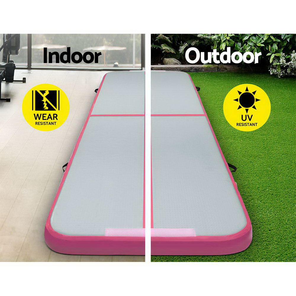 Everfit 3m x 1m inflatable air track mat in pink and grey, designed for gymnastics and sports training.