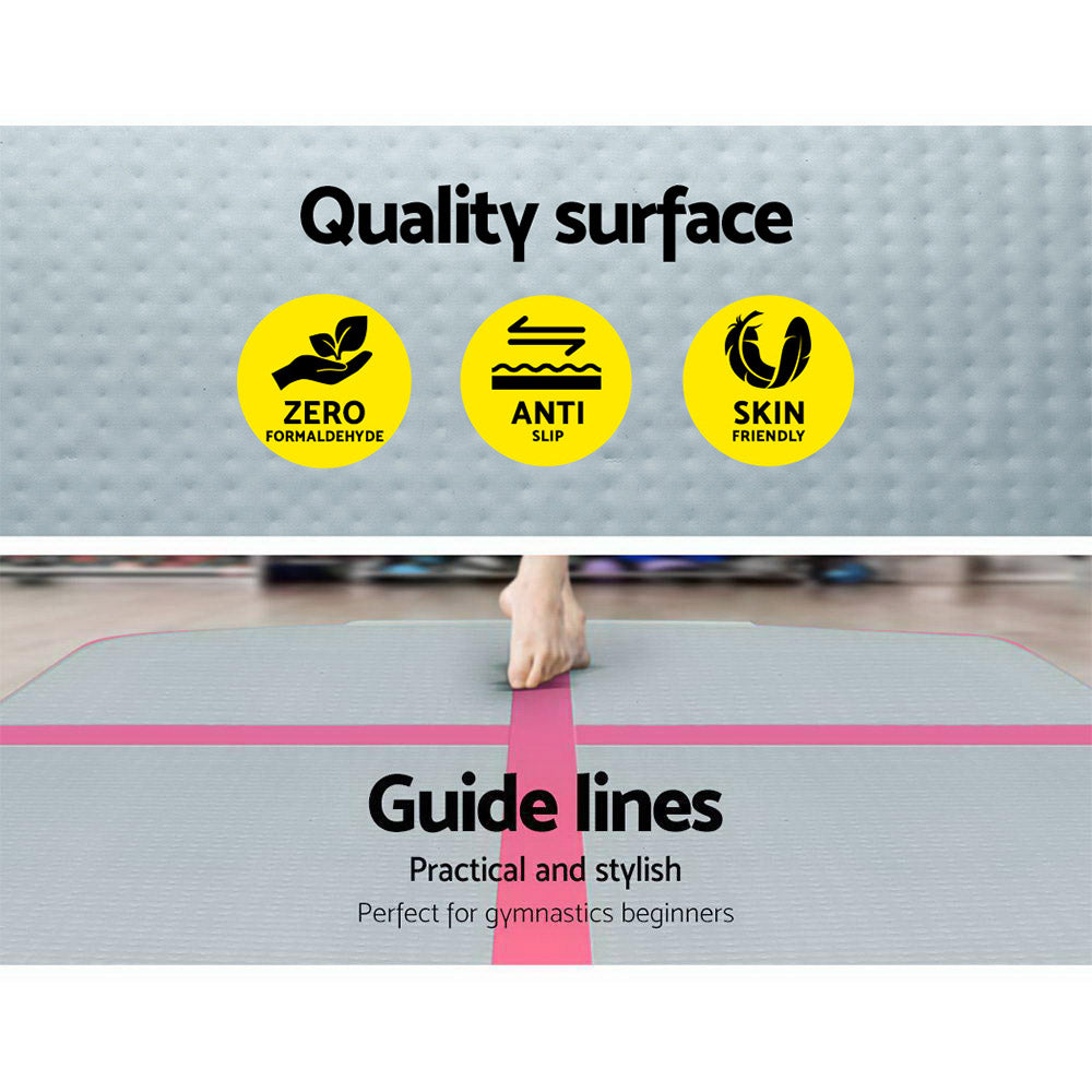 Everfit 3m x 1m inflatable air track mat in pink and grey, designed for gymnastics and sports training.