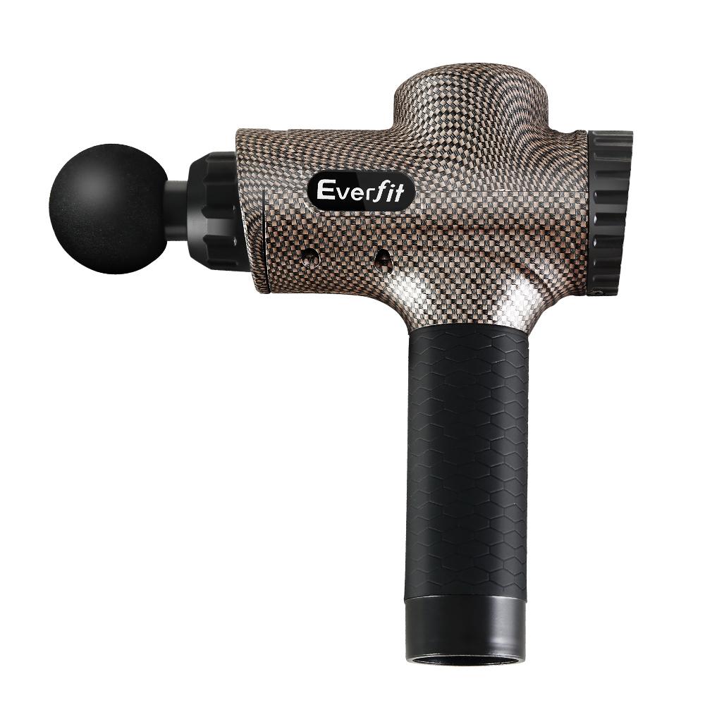 Everfit Massage Gun with 6 interchangeable heads and LCD display, designed for muscle relief and recovery.