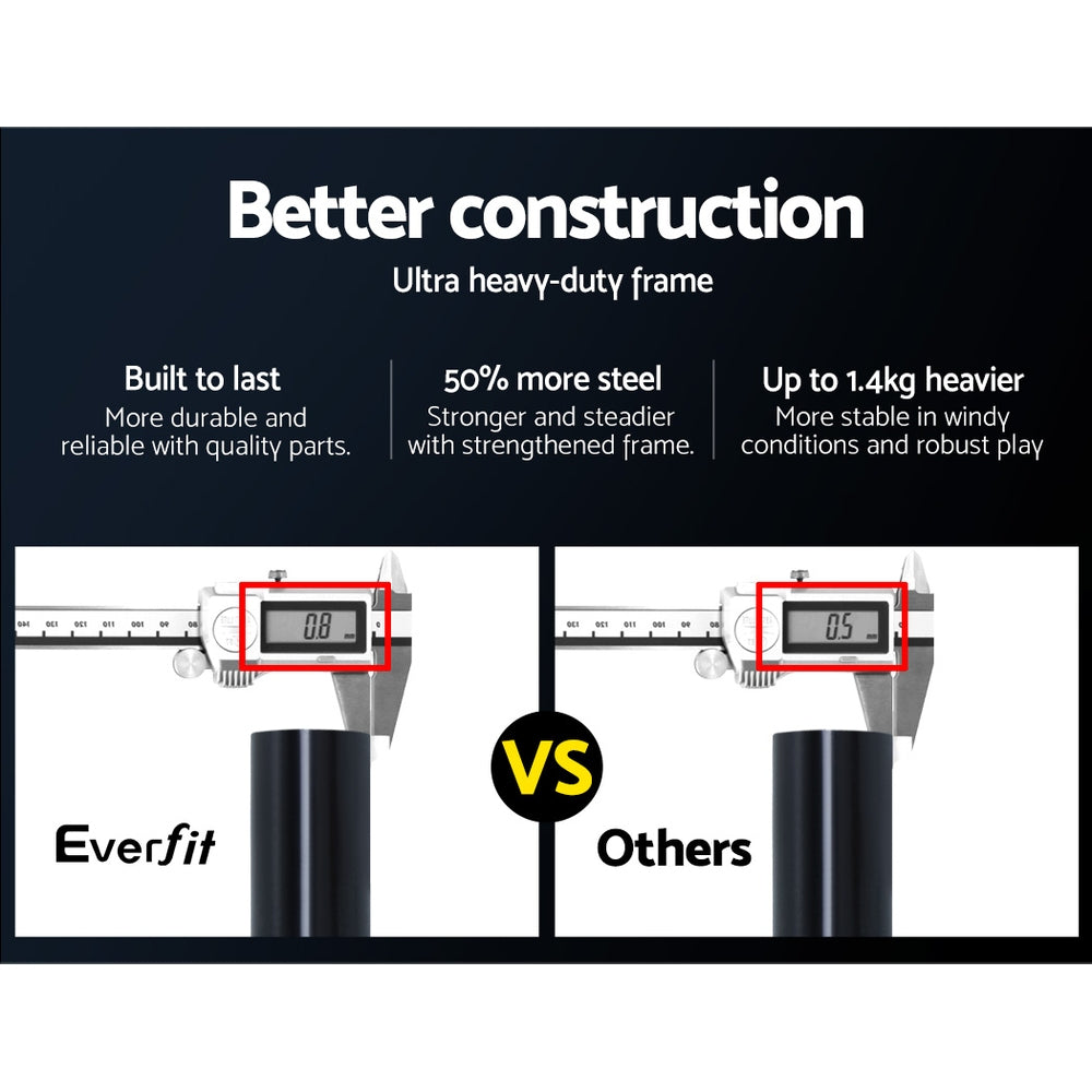 Everfit Portable Soccer Goal set up in an outdoor field, featuring a sturdy steel frame and high-density net, ideal for kids' training.