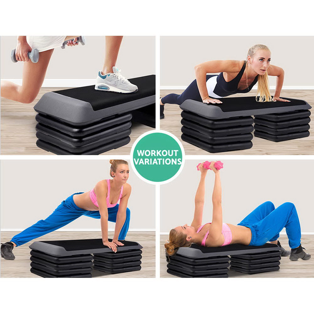 Everfit Set of 4 Aerobic Step Risers in black, designed for home workouts, featuring non-skid pads for safety and stability.