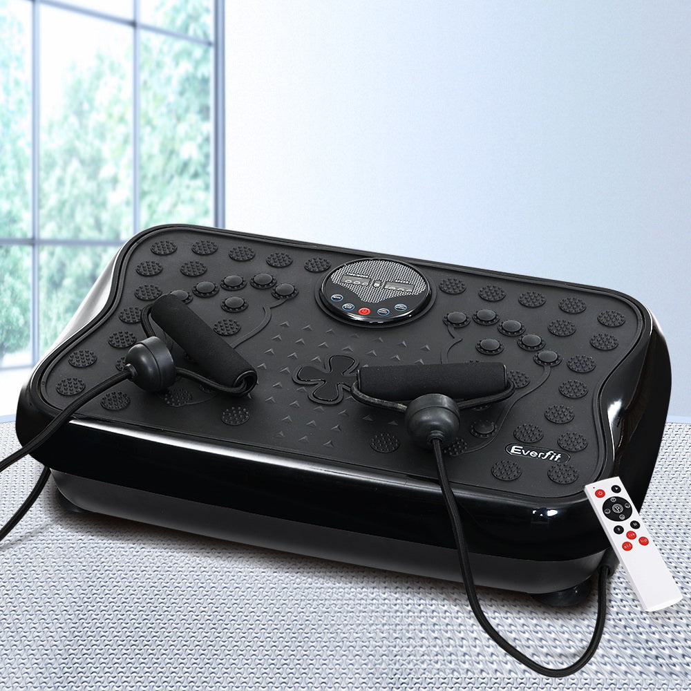 Everfit Vibration Machine with remote control and resistance bands, designed for efficient home workouts.