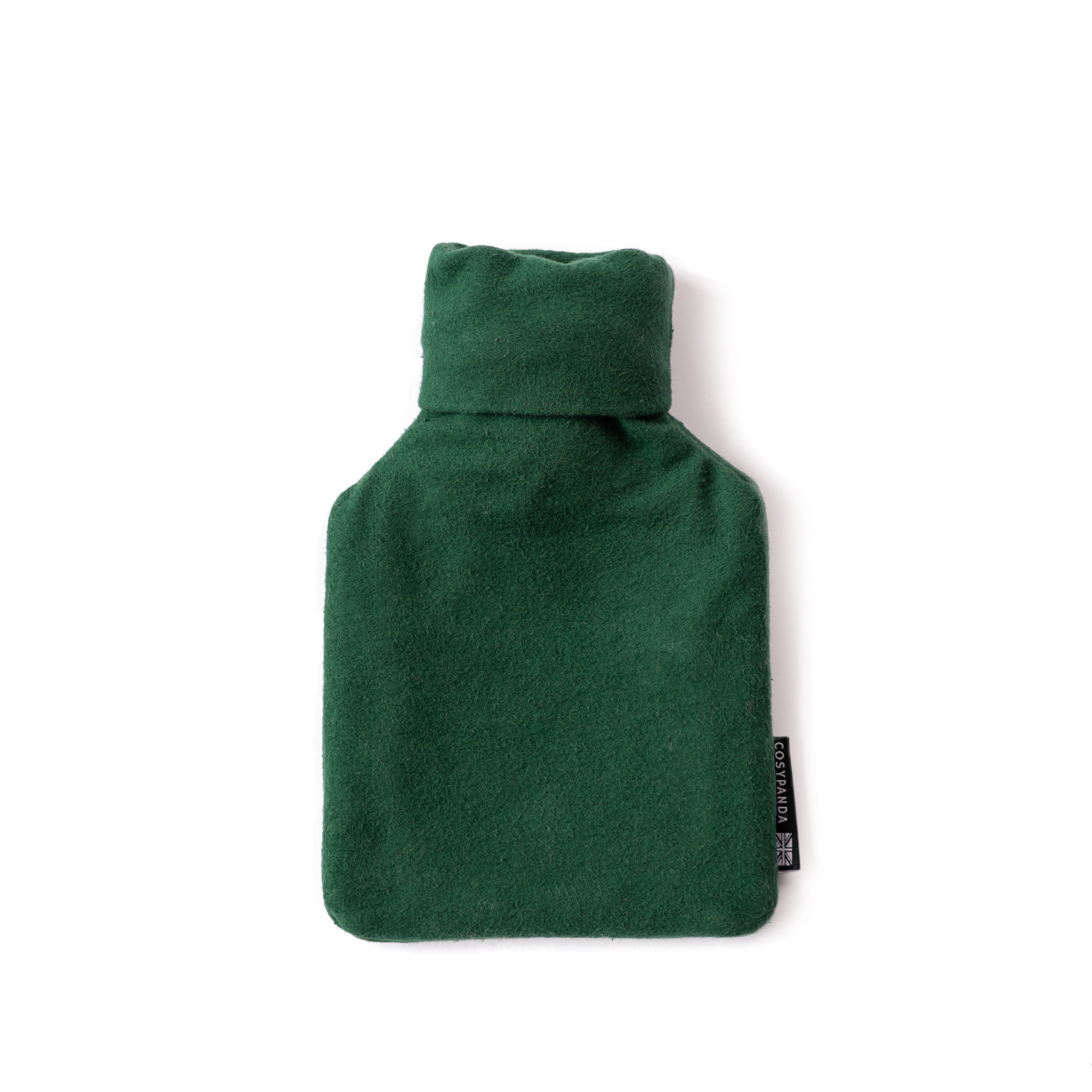 Evergreen Cotton 1L Hot Water Bottle with organic cotton cover, showcasing its handmade design and natural rubber bottle.