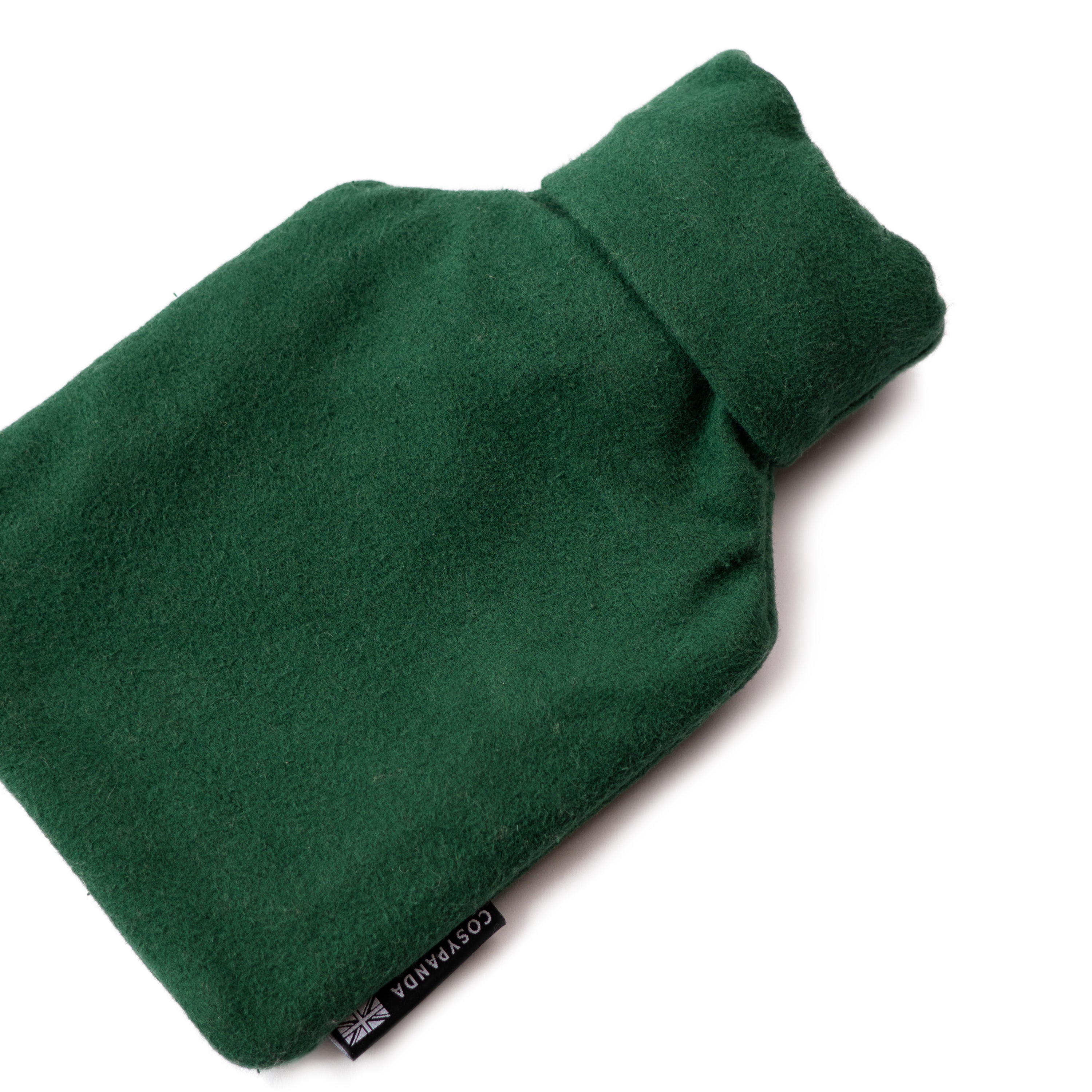 Evergreen Cotton 1L Hot Water Bottle with organic cotton cover, showcasing its handmade design and natural rubber bottle.
