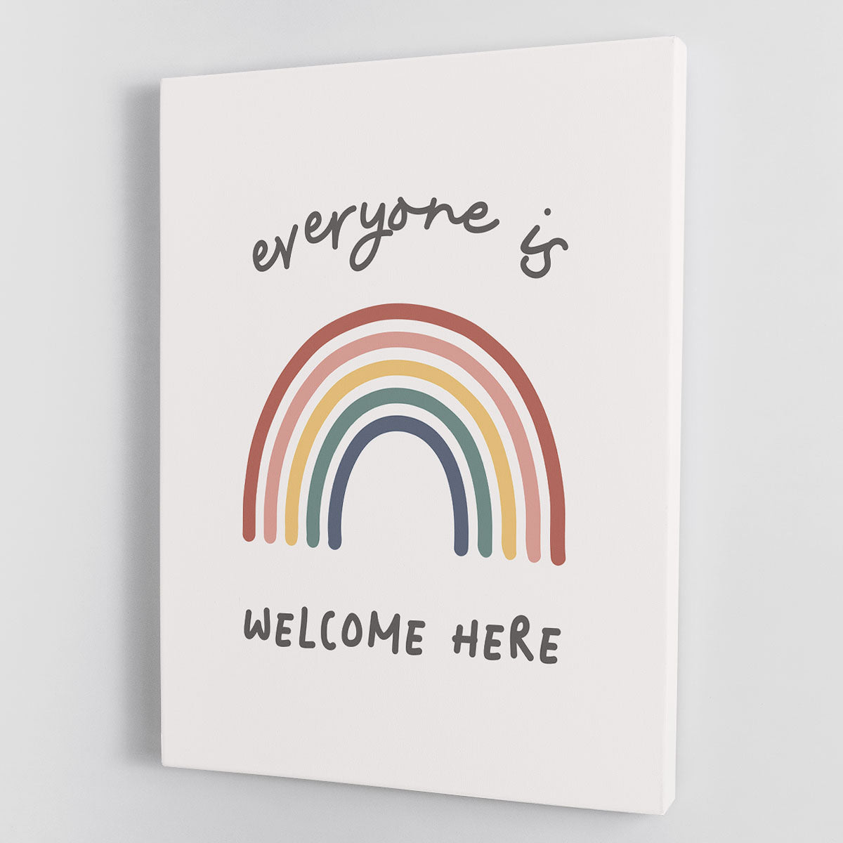 Everyone Is Welcome Here canvas print featuring vibrant colors and an inspirational message, perfect for home or office decor.