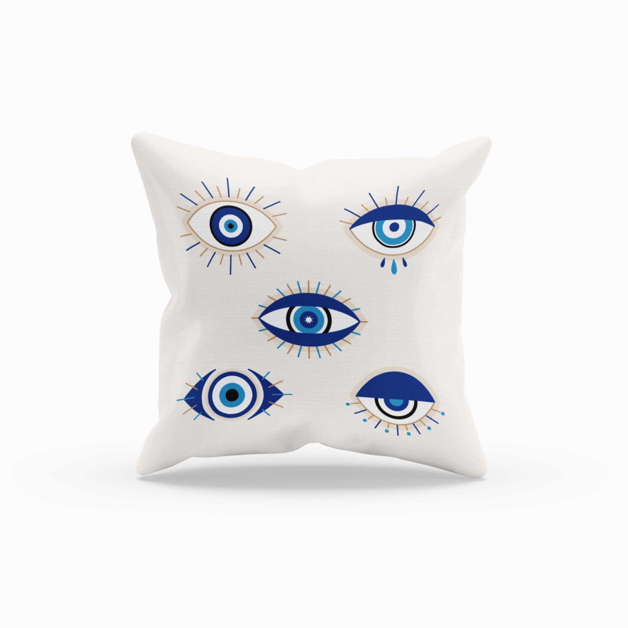 Evil Eye Pillow Cover featuring a vibrant evil eye pattern, perfect for sofa decoration, made from durable polyester and cotton blend.