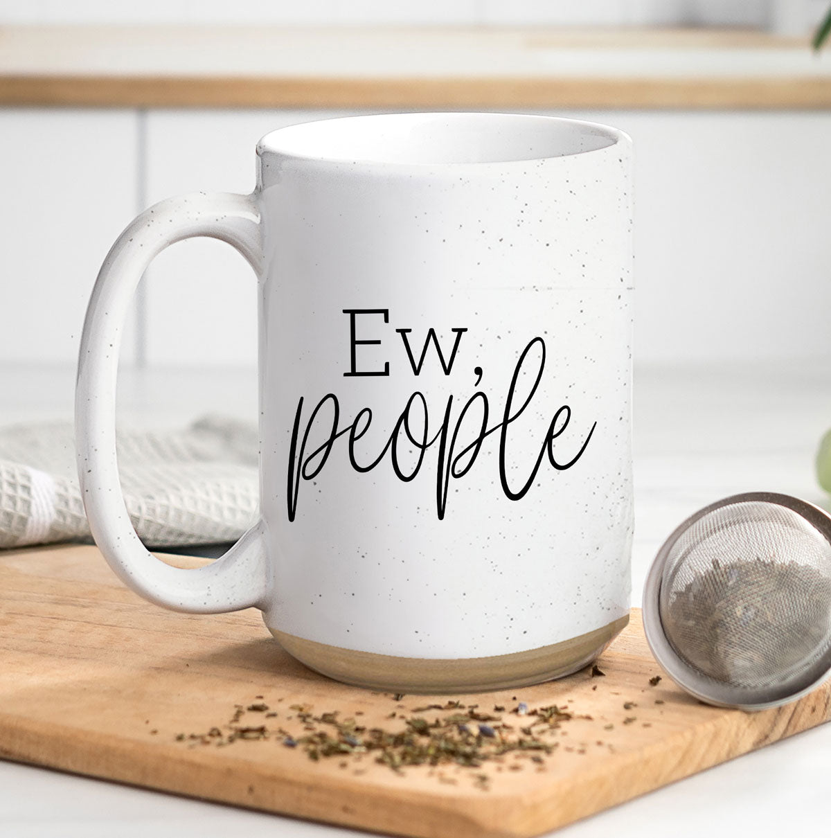 Ew People 16oz Ceramic Mug with dark speckles and bold graphic design, perfect for introverts.
