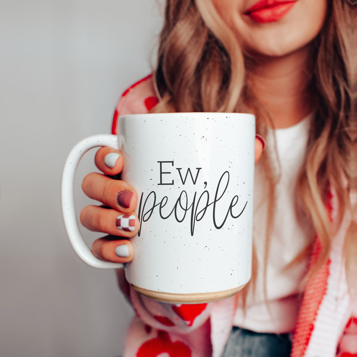 Ew People 16oz Ceramic Mug with dark speckles and bold graphic design, perfect for introverts.