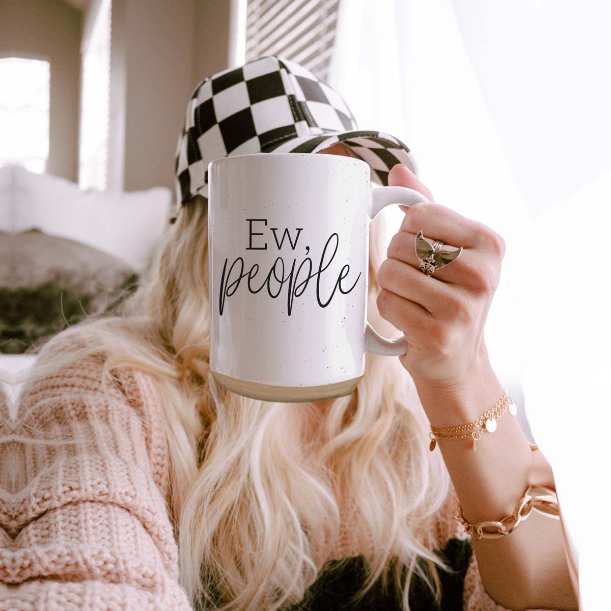 Ew People 16oz Ceramic Mug with dark speckles and bold graphic design, perfect for introverts.