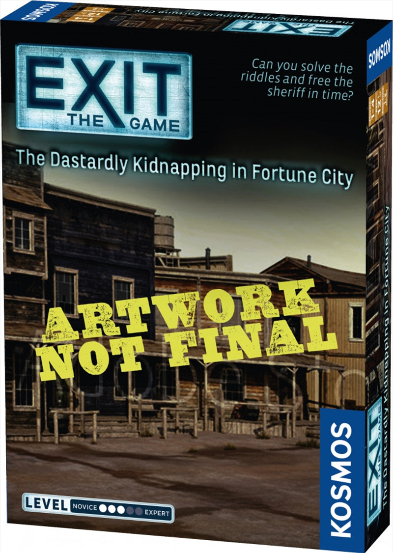 Exit the Game: The Dastardly Kidnapping in Fortune City box featuring Western-themed artwork and puzzle elements.