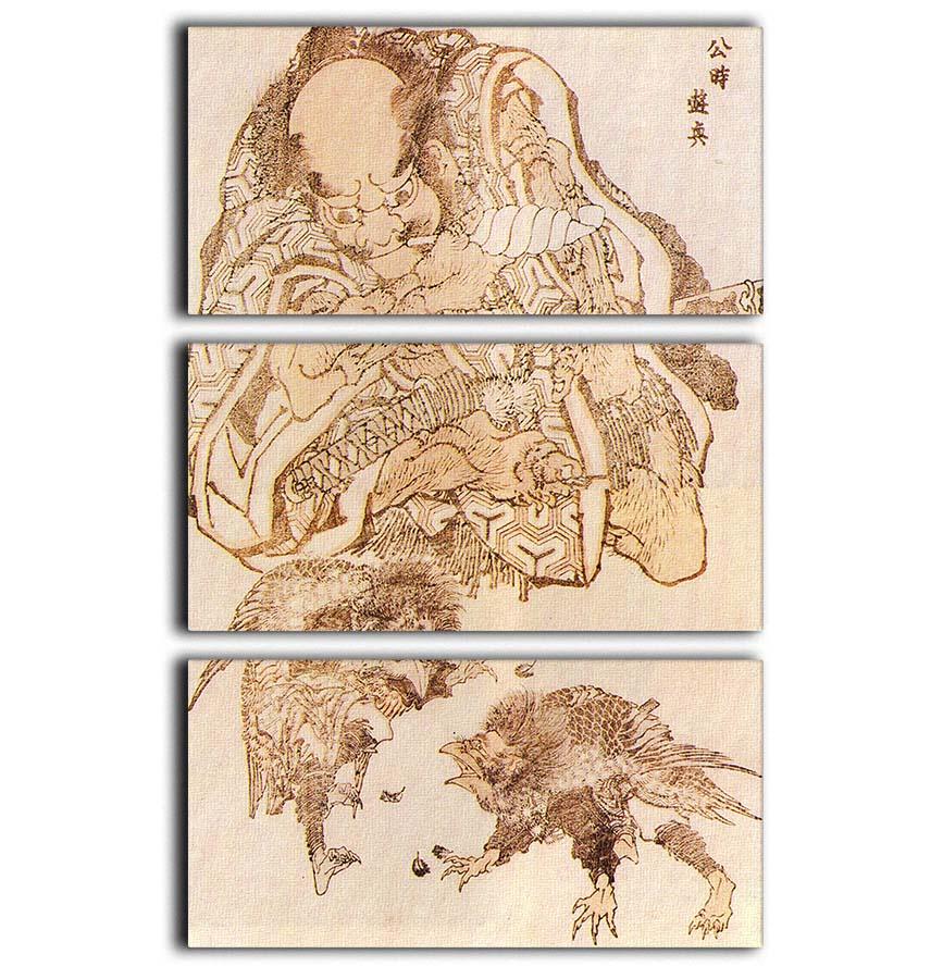 Exodus by Hokusai 3 Split Panel Canvas Print showcasing vibrant colors and intricate details, perfect for home decor.