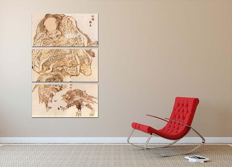 Exodus by Hokusai 3 Split Panel Canvas Print showcasing vibrant colors and intricate details, perfect for home decor.