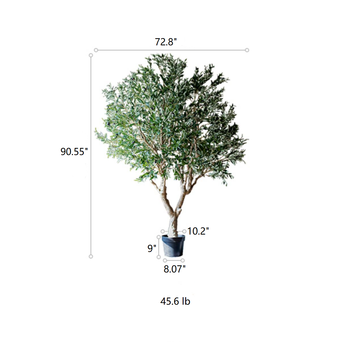 Extra Large Artificial Olive Tree standing 90 inches tall, featuring lush green leaves and a realistic design, perfect for home or office decor.