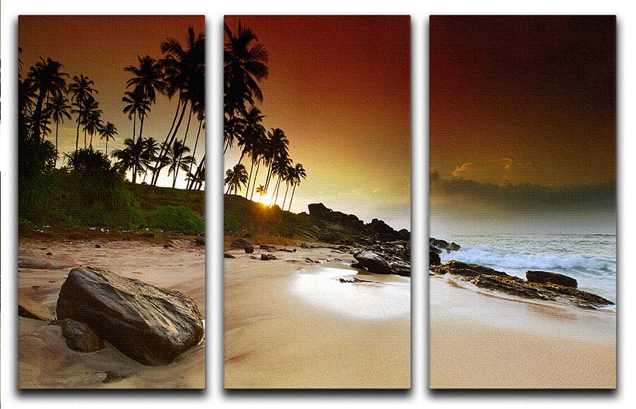A stunning 3-panel canvas print depicting a vivid sunrise, showcasing vibrant colors and serene beauty, perfect for home decor.