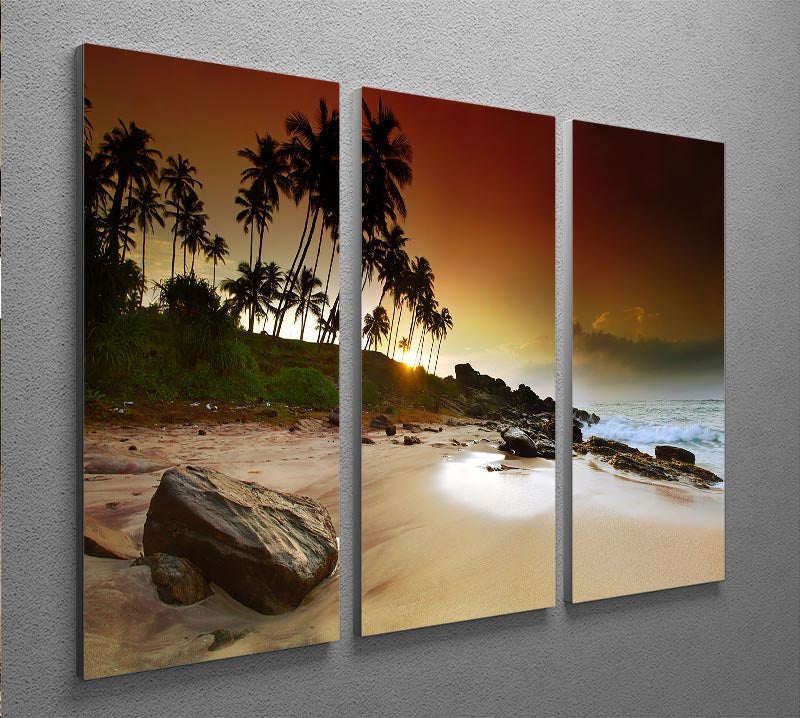 A stunning 3-panel canvas print depicting a vivid sunrise, showcasing vibrant colors and serene beauty, perfect for home decor.