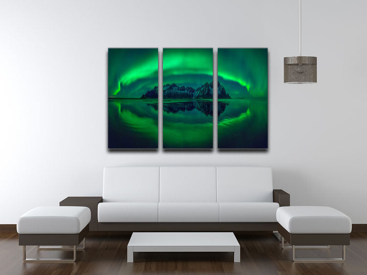 Eye of Stokksnes 3 Split Panel Canvas Print showcasing stunning landscape art in three panels.