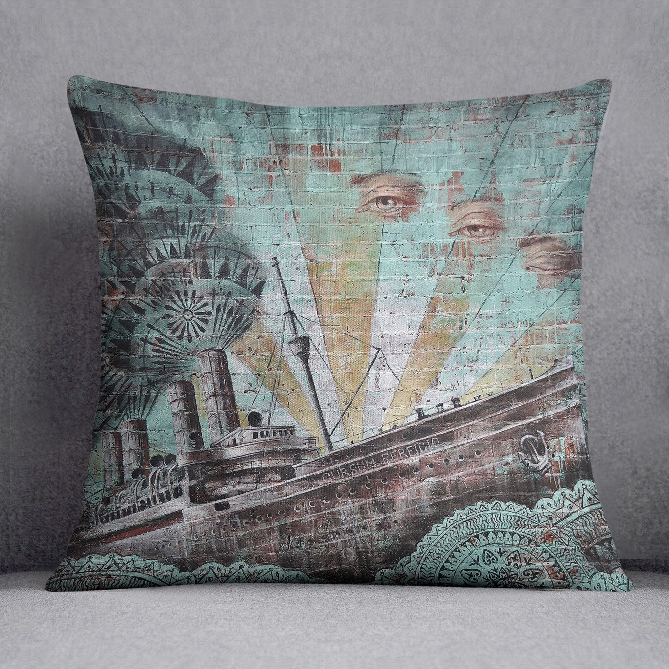 Eye Of The Storm Graffiti Cushion featuring vibrant abstract design on luxurious vegan faux suede.