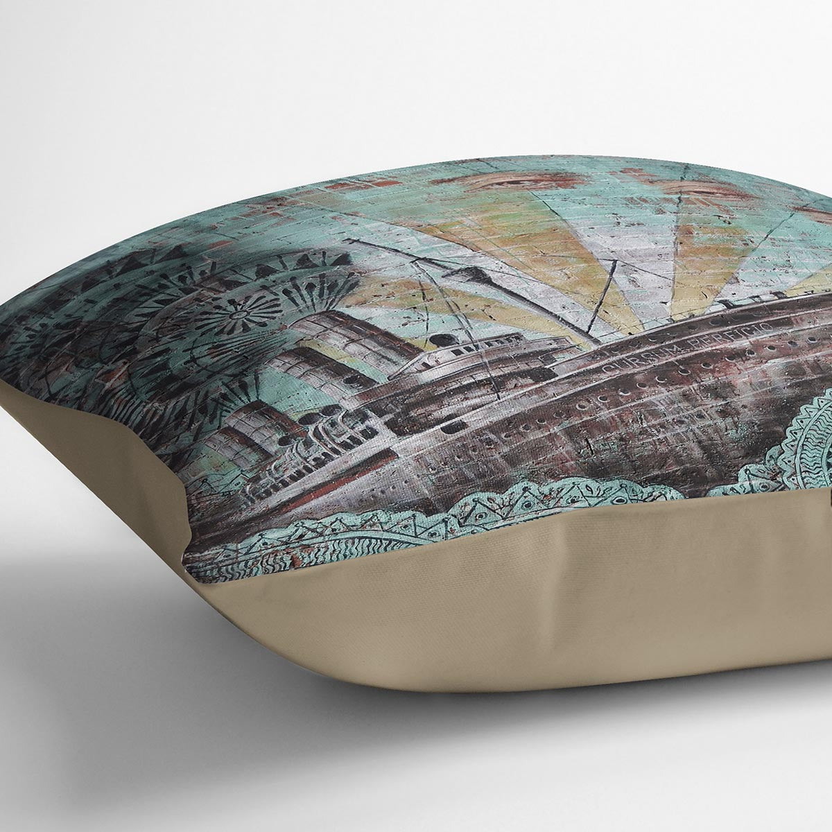 Eye Of The Storm Graffiti Cushion featuring vibrant abstract design on luxurious vegan faux suede.