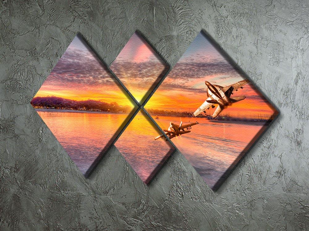 F 18 Squadron Over the Sea 4 Square Multi Panel Canvas artwork featuring four panels depicting an aircraft over the ocean.