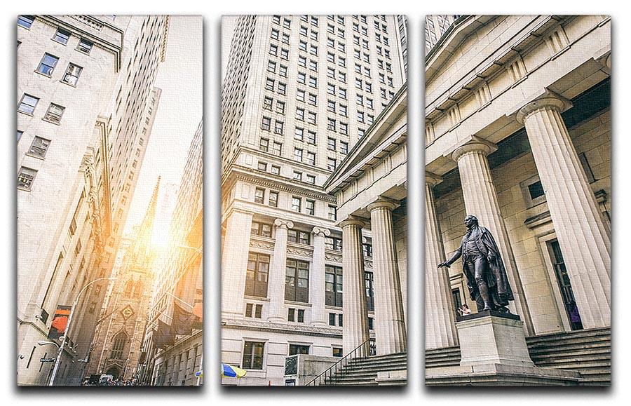 Three-panel canvas print featuring the facade of Federal Hall, showcasing intricate architectural details and vibrant colors.