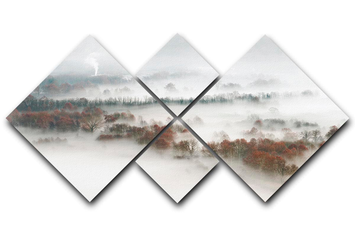 Factory Fog 4 Square Multi Panel Canvas artwork featuring four equal square sections, creating a harmonious and striking visual effect.