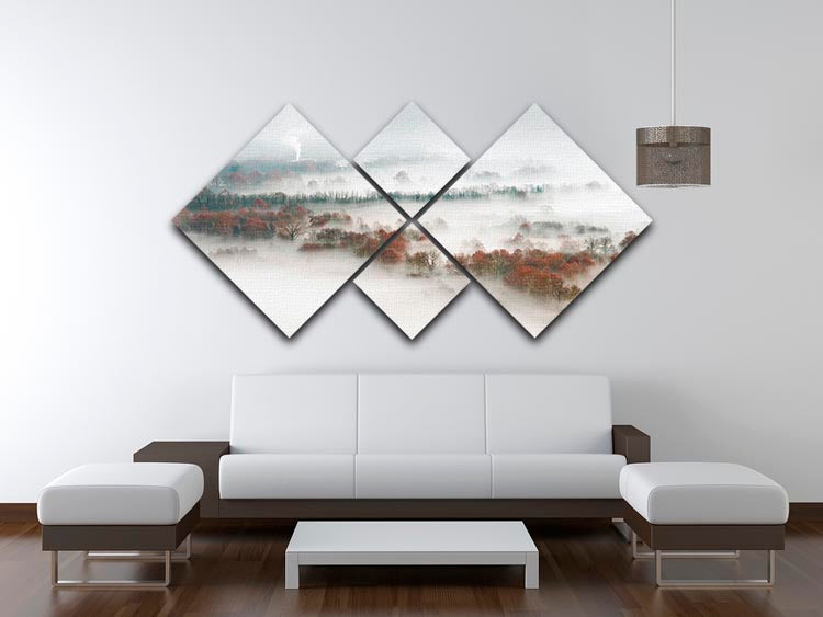 Factory Fog 4 Square Multi Panel Canvas artwork featuring four equal square sections, creating a harmonious and striking visual effect.