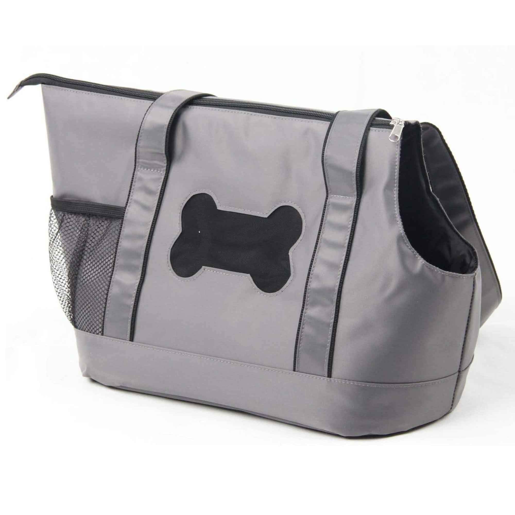 Pawise Pet Tote Bag in grey, designed for small pets with a peep hole and comfortable fleece mat.