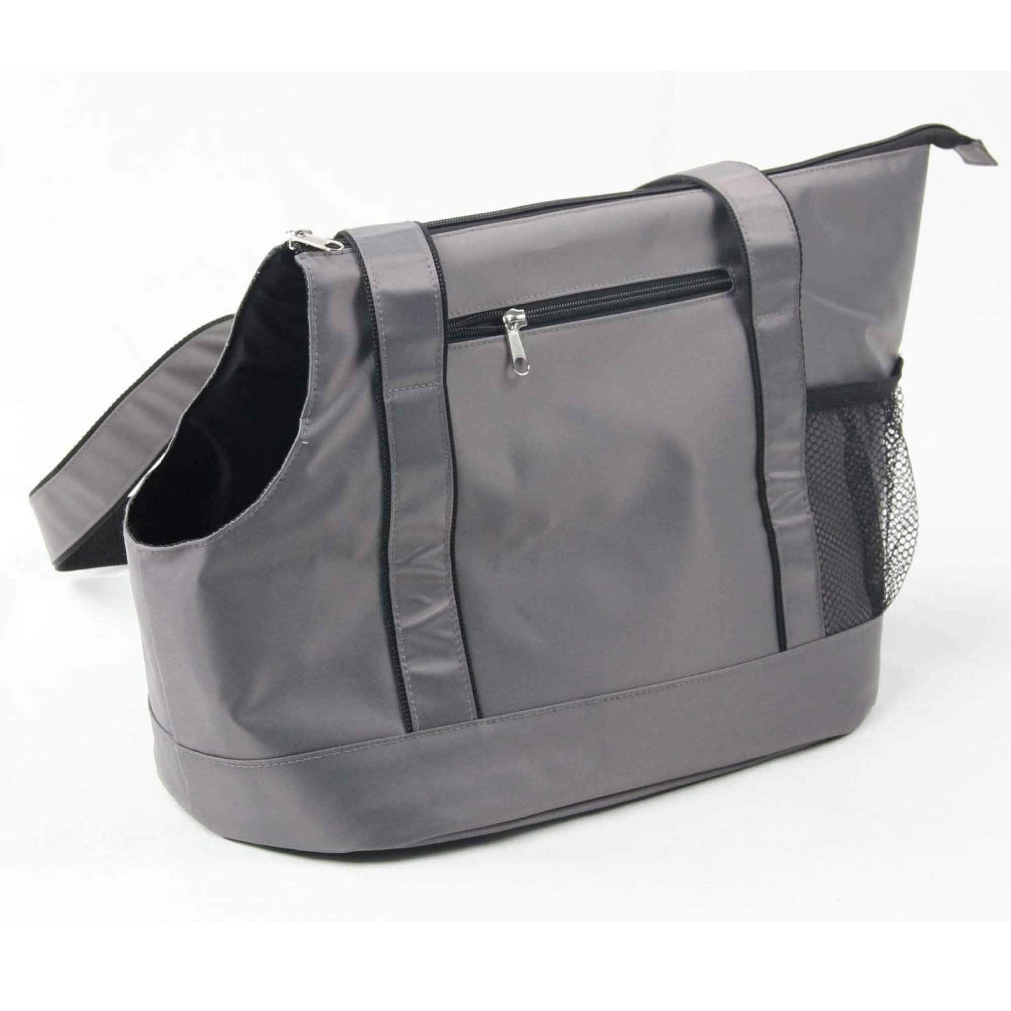Pawise Pet Tote Bag in grey, designed for small pets with a peep hole and comfortable fleece mat.
