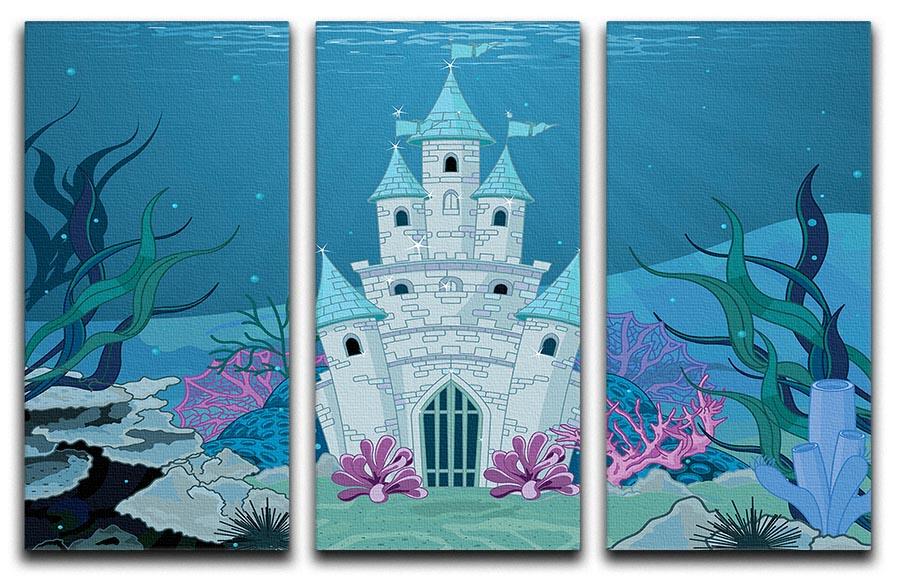 A beautiful 3-panel canvas print featuring a fairy tale mermaid princess castle, showcasing vibrant colors and intricate details.