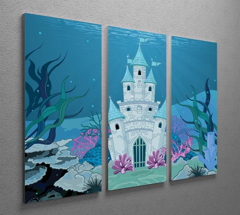 A beautiful 3-panel canvas print featuring a fairy tale mermaid princess castle, showcasing vibrant colors and intricate details.