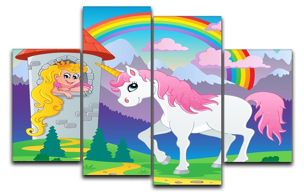 A whimsical 4-split canvas artwork featuring a fairy tale unicorn design, perfect for children's rooms and playful decor.