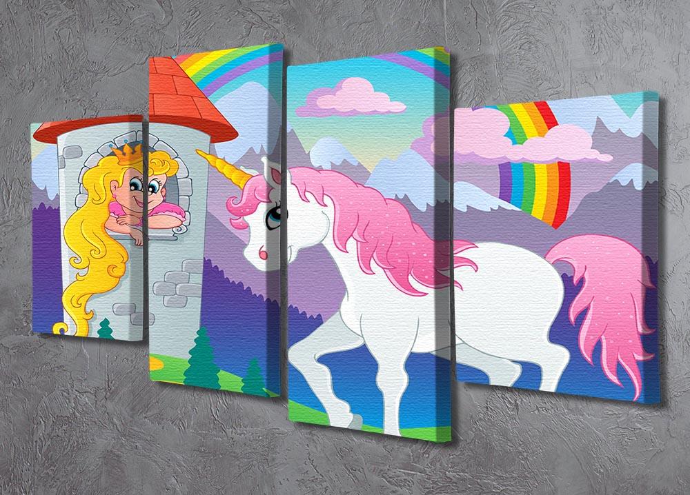 A whimsical 4-split canvas artwork featuring a fairy tale unicorn design, perfect for children's rooms and playful decor.