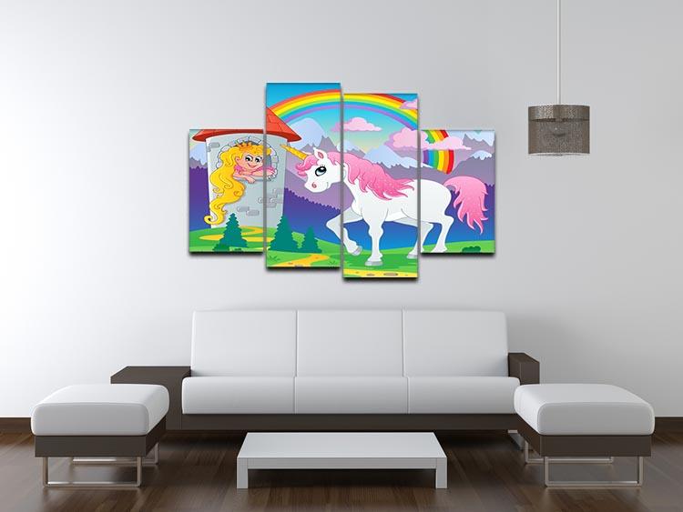 A whimsical 4-split canvas artwork featuring a fairy tale unicorn design, perfect for children's rooms and playful decor.