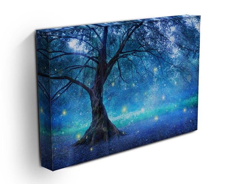 Fairy Tree in Mystic Forest canvas print showcasing a mystical tree surrounded by a serene forest, perfect for home decor.