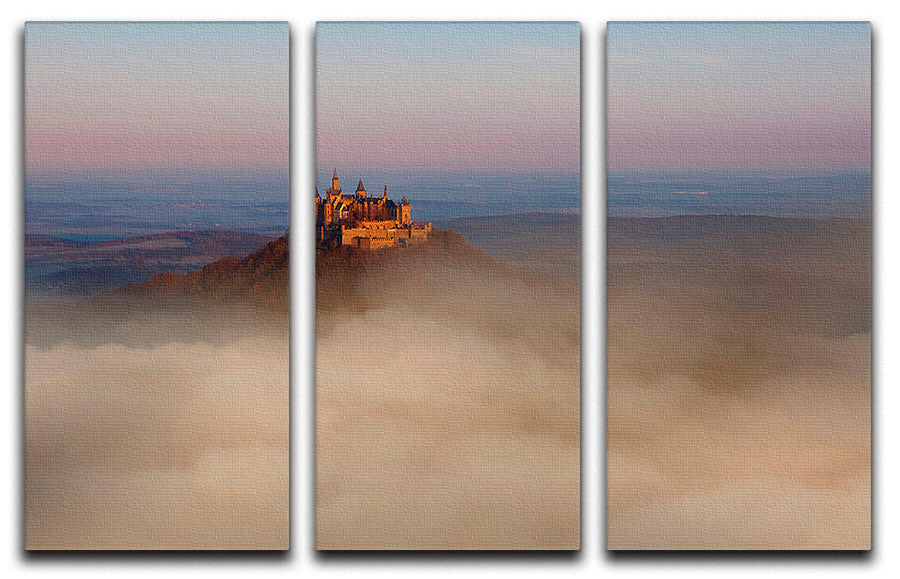 Fairytale Castle Hohenzollern 3-panel canvas print showcasing a stunning castle design, perfect for home decor.