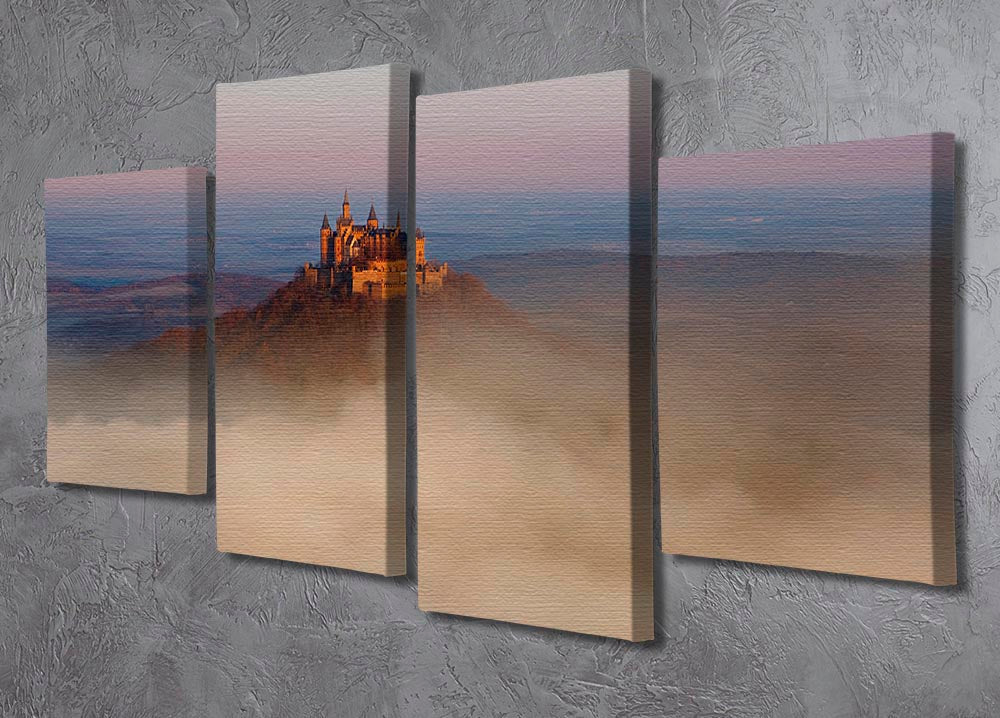 Fairytale Castle Hohenzollern 4 Split Panel Canvas artwork displayed in a modern living room setting.