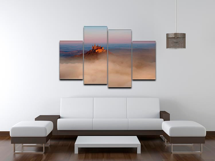 Fairytale Castle Hohenzollern 4 Split Panel Canvas artwork displayed in a modern living room setting.