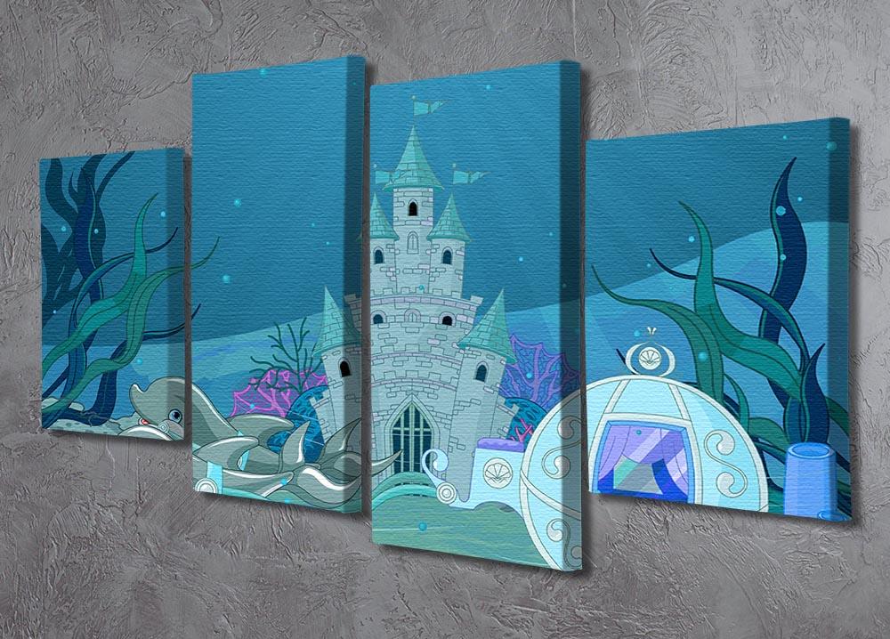 A beautiful 4-panel canvas artwork featuring a fairytale dolphin carriage sailing on the ocean, showcasing vibrant colors and intricate details.