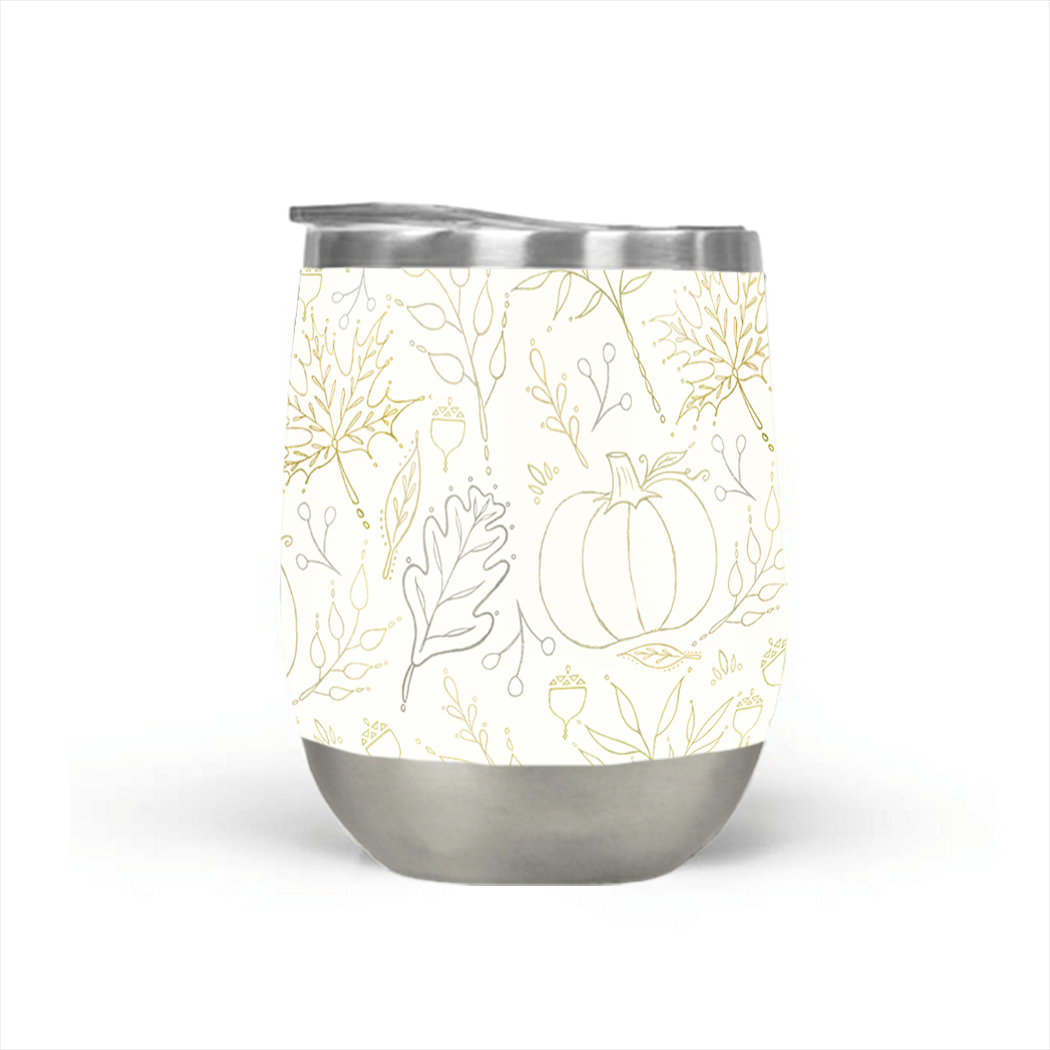 Fall Leaf Stemless Wine Tumbler made of stainless steel with a vibrant leaf design, perfect for outdoor use.