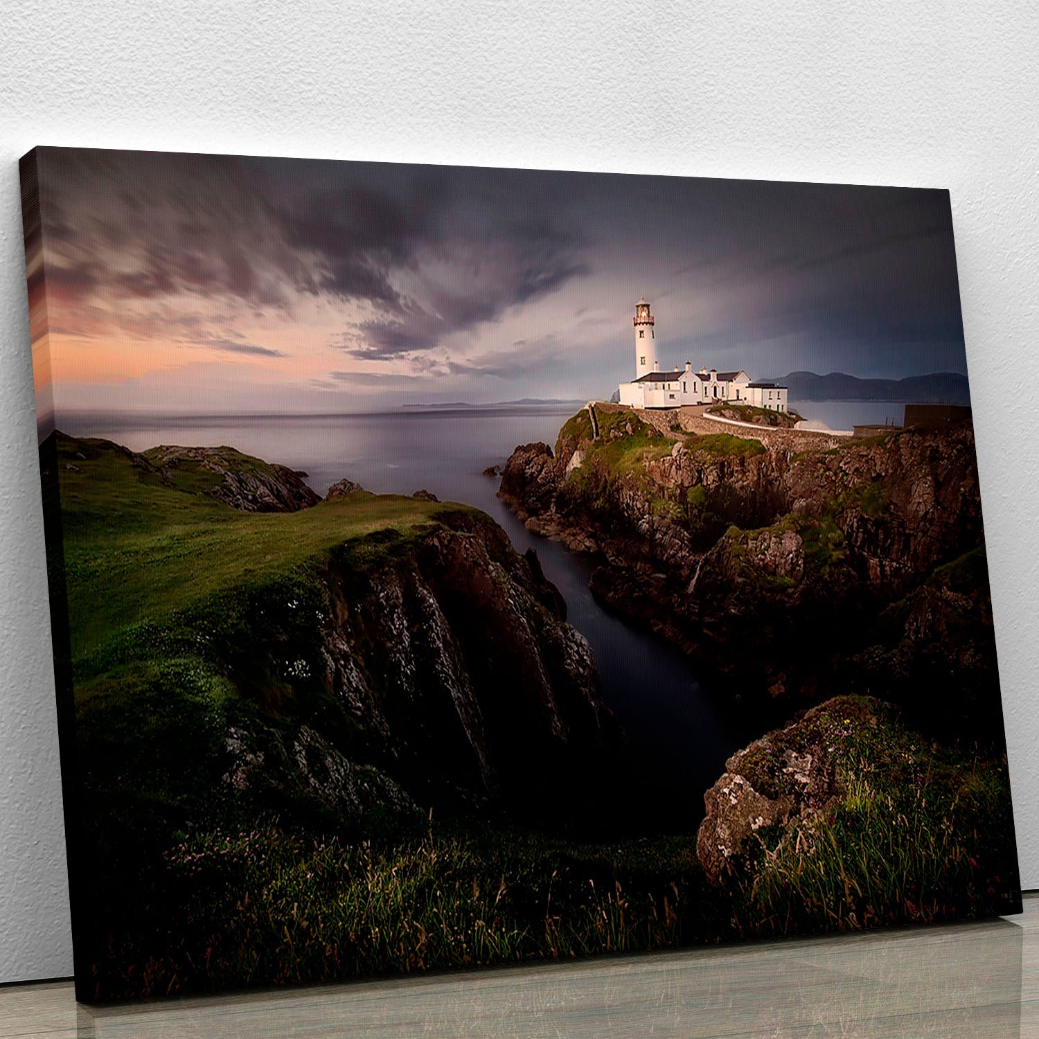 Fanad Head Canvas Print showcasing the iconic lighthouse and rugged coastline of Ireland, perfect for home decor.