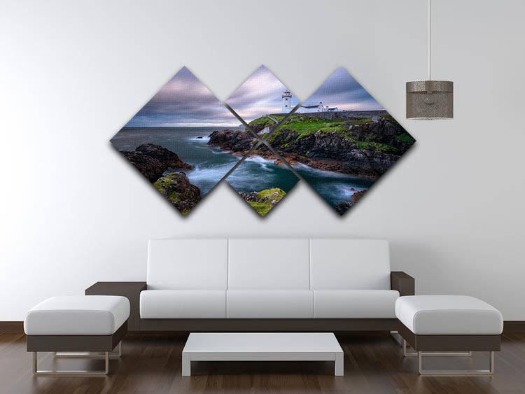 Fanad Head Lighthouse 4 Square Multi Panel Canvas artwork featuring a stunning coastal scene divided into four equal panels.