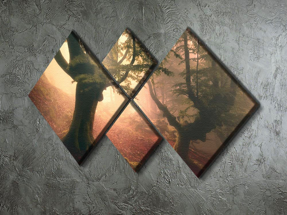 Fangorn Forest 4 Square Multi Panel Canvas artwork featuring a mystical forest scene divided into four equal panels.