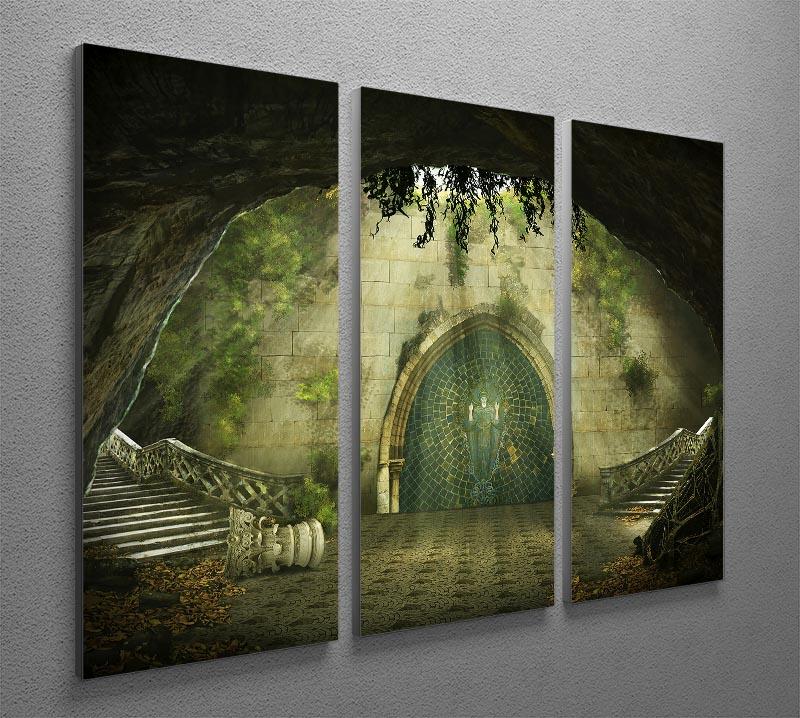 Fantasy Cave 3 Split Panel Canvas Print showcasing a mystical cave scene with vibrant colors and intricate details.