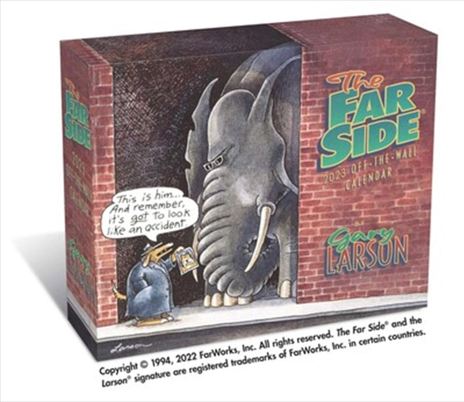 Far Side 2023 Off The Wall Boxed Calendar featuring daily cartoons and eco-friendly design.