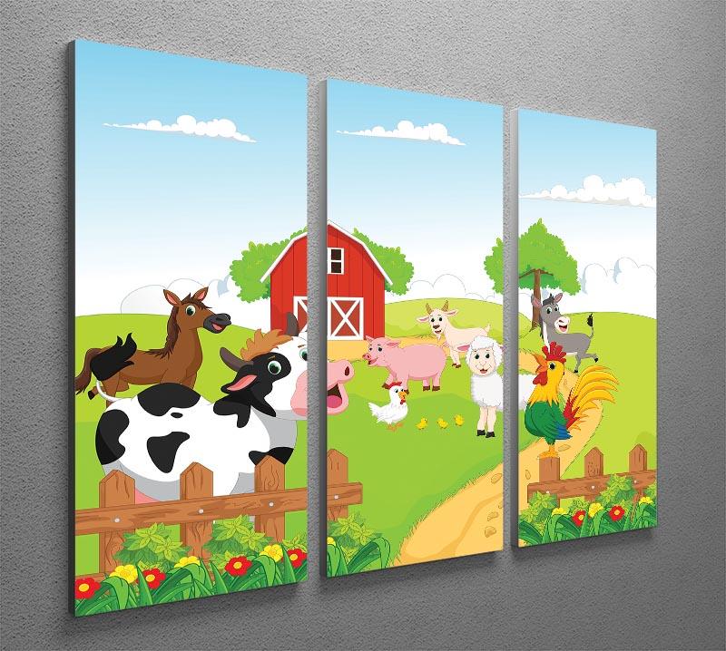 A beautiful 3-panel canvas print featuring farm animals in a vibrant landscape, perfect for home decor.